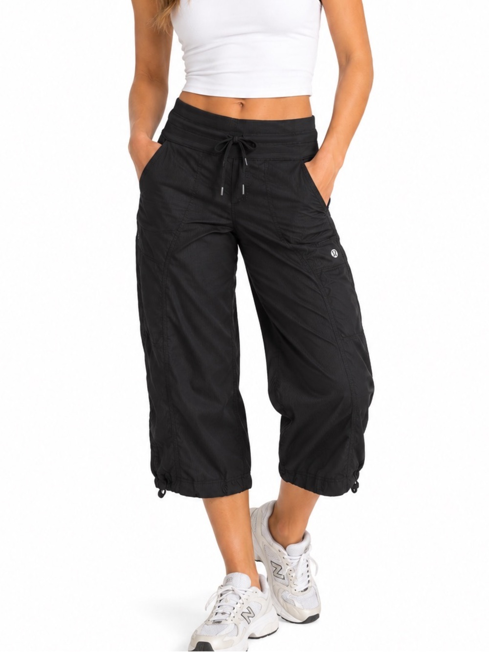 Lululemon Black Studio Dance Crop Pants Size 6 Drawstring Wide Leg